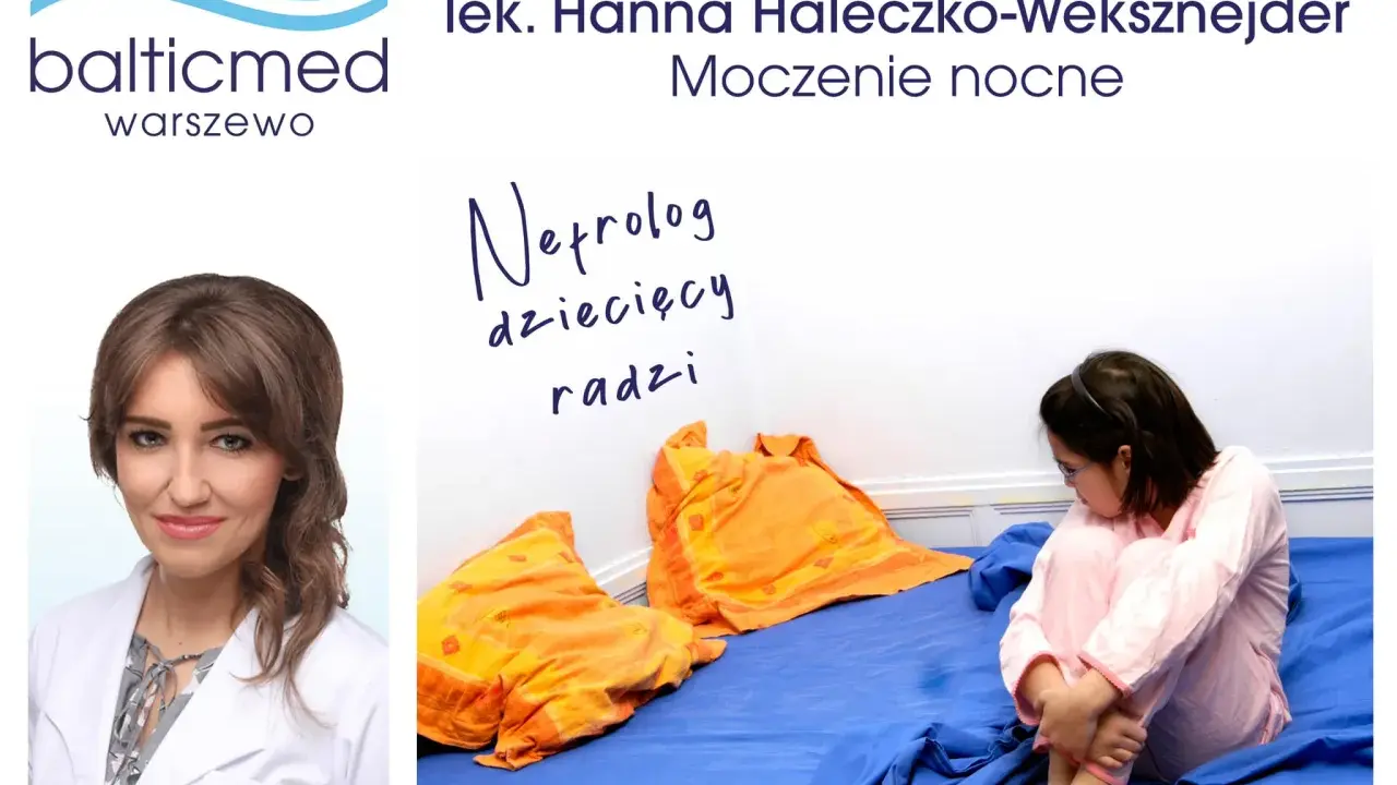 Lekarka radzi na moczenie nocne u 7 latka. Smutna dziewczynka siedzi na łóżku.