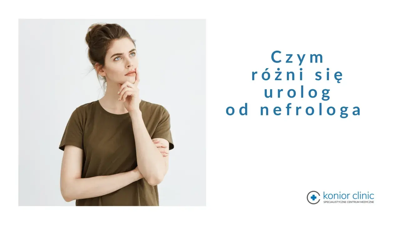 Młoda kobieta zastanawia się nad różnicą między urologiem a nefrologiem, specjalistami zajmującymi się leczeniem nerek.