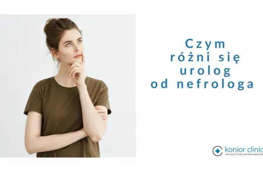 Młoda kobieta zastanawia się nad różnicą między urologiem a nefrologiem, specjalistami zajmującymi się leczeniem nerek.