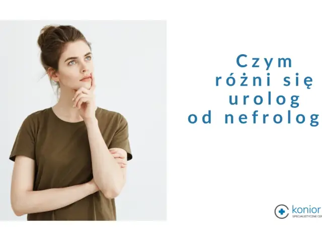 Młoda kobieta zastanawia się nad różnicą między urologiem a nefrologiem, specjalistami zajmującymi się leczeniem nerek.