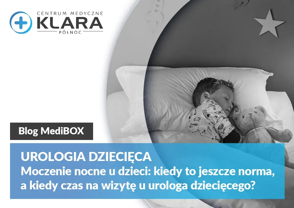 Chłopiec śpi z misiem, temat: moczenie nocne u 7 latka.